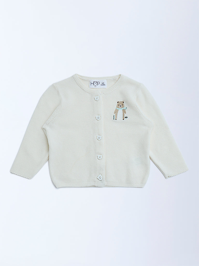 HOP Baby Off-White Animal Design Cotton Sweater