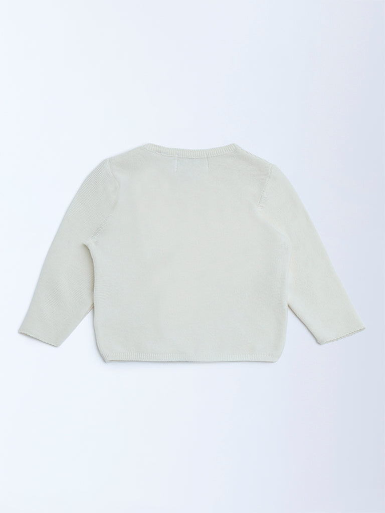 HOP Baby Off-White Animal Design Cotton Sweater