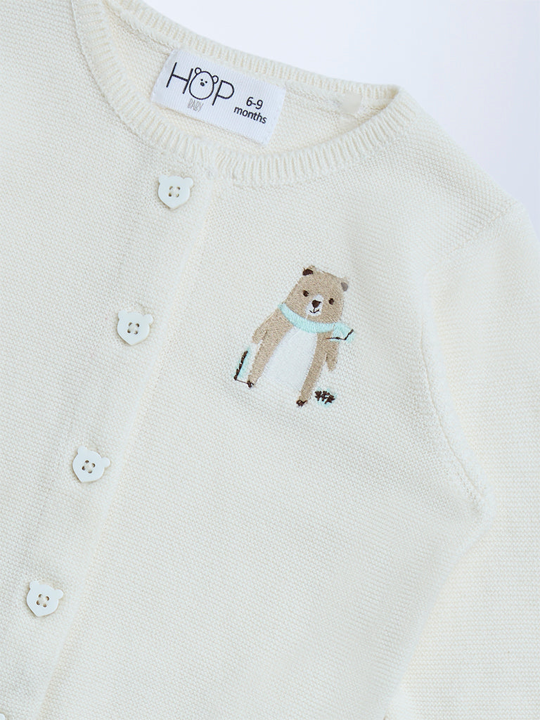 HOP Baby Off-White Animal Design Cotton Sweater