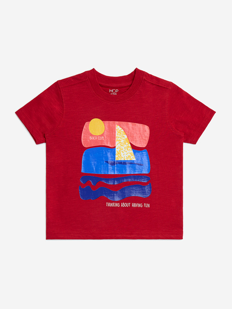 Westside HOP Kids Red Sea-Inspired Cotton T-Shirt for Casual Wear Front View