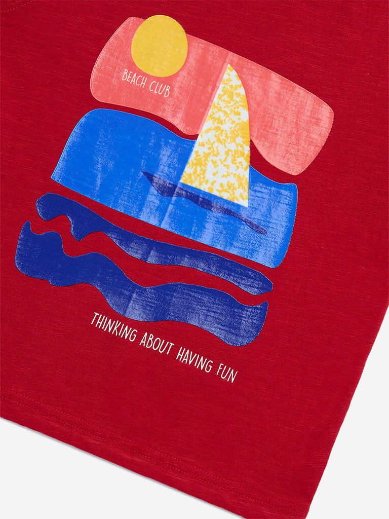 Westside HOP Kids Red Sea-Inspired Cotton T-Shirt for Casual Wear Zoomed View