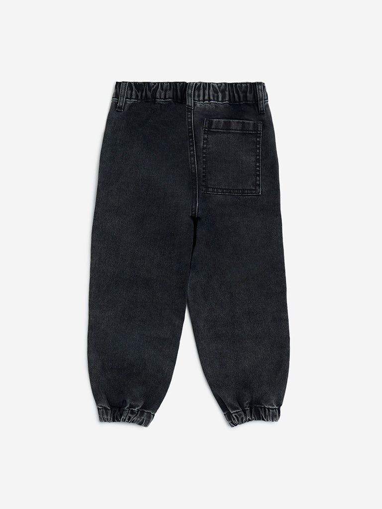 Westside HOP Kids Charcoal Relaxed-Fit Mid-Rise Jogger-Style Jeans for Casual Wear Back View