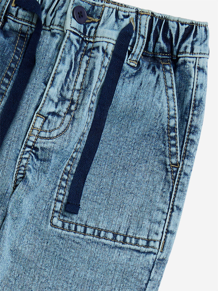 Westside HOP Kids Blue Faded Relaxed-Fit Mid-Rise Jogger-Style Jeans for Casual Wear Zoomed View