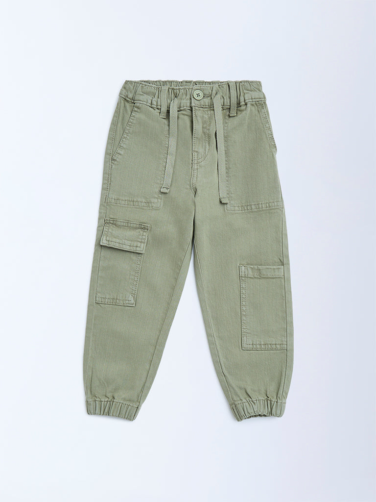 Westside HOP Kids Sage Relaxed-Fit Mid-Rise Jogger-Style Jeans for Casual Wear Front View