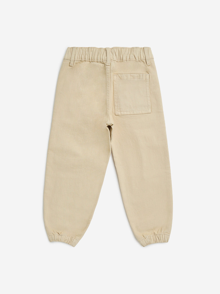 Westside HOP Kids Beige Relaxed-Fit Mid-Rise Jogger-Style Jeans for Casual Wear Back View
