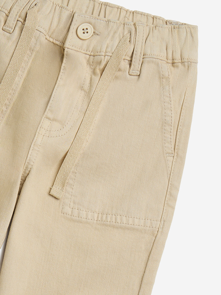 Westside HOP Kids Beige Relaxed-Fit Mid-Rise Jogger-Style Jeans for Casual Wear Zoomed View
