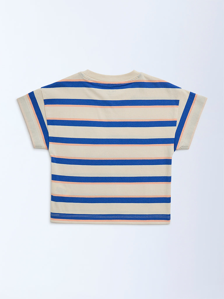 HOP Kids Peach Stripe Pattern Cotton T-Shirt