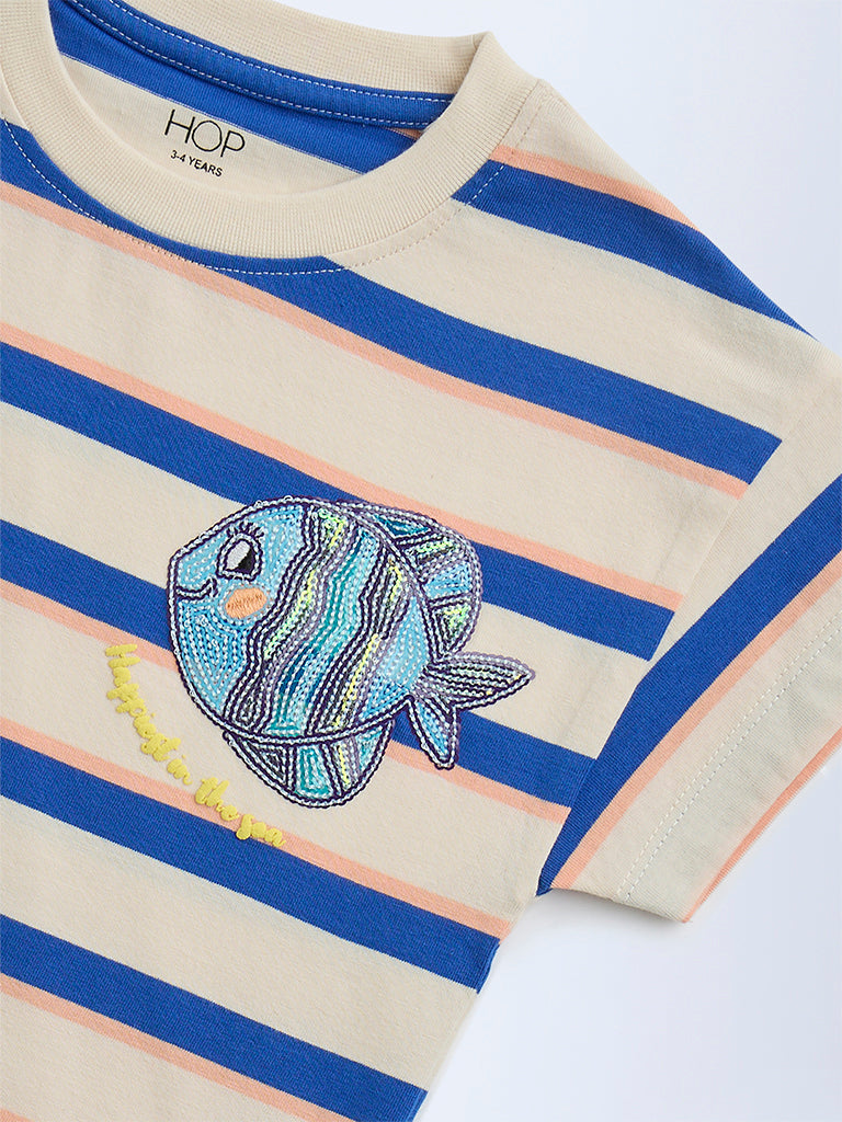 HOP Kids Girls Peach Stripe Pattern Cotton T-Shirt