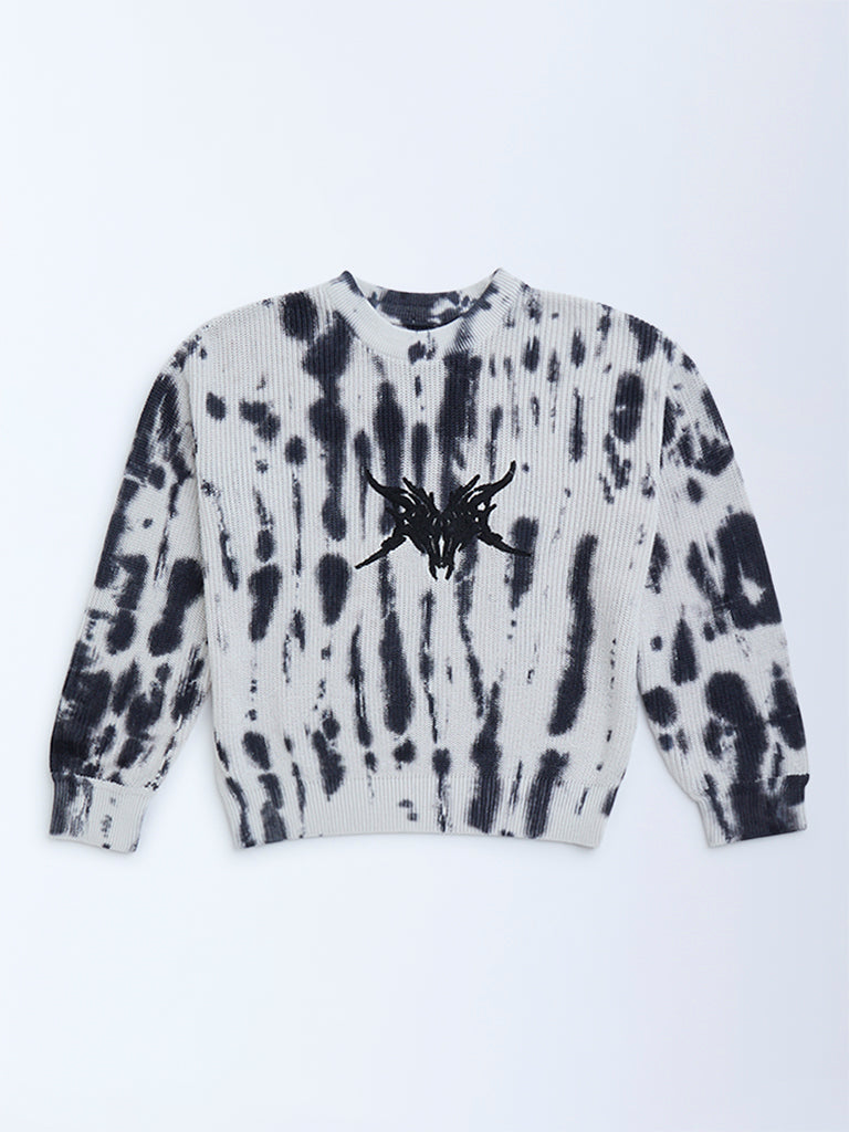 Buy Y&F Kids Off-White Tie-Dye Patterned Cotton Sweater from Westside