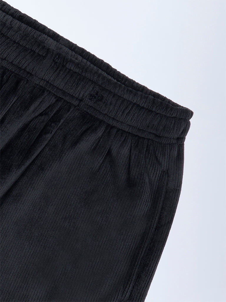 Girls Black High-Rise Velvet Trousers