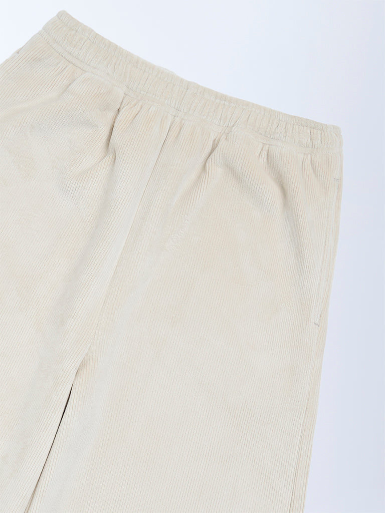 Girls Beige Cargo-Style High-Rise Cotton Trousers