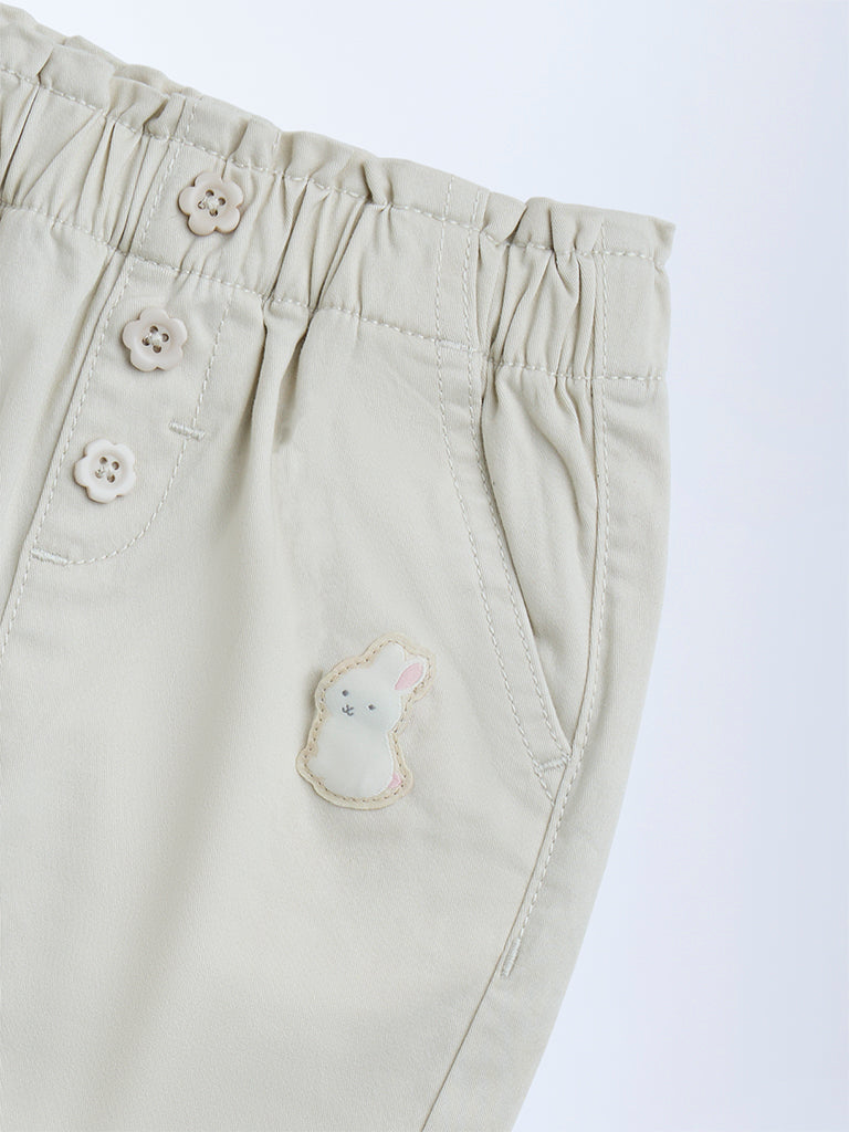HOP Baby Girls Beige High-Rise Cotton-Blend Pants