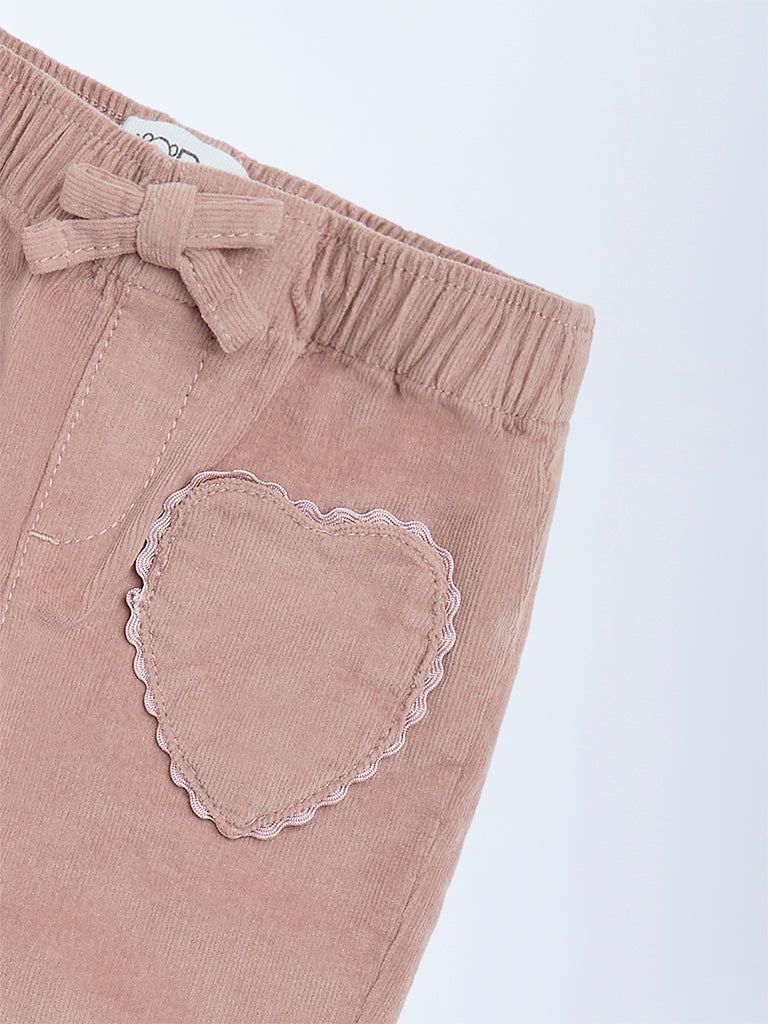 HOP Baby Girls Dusty Pink High-Rise Corduroy Trousers