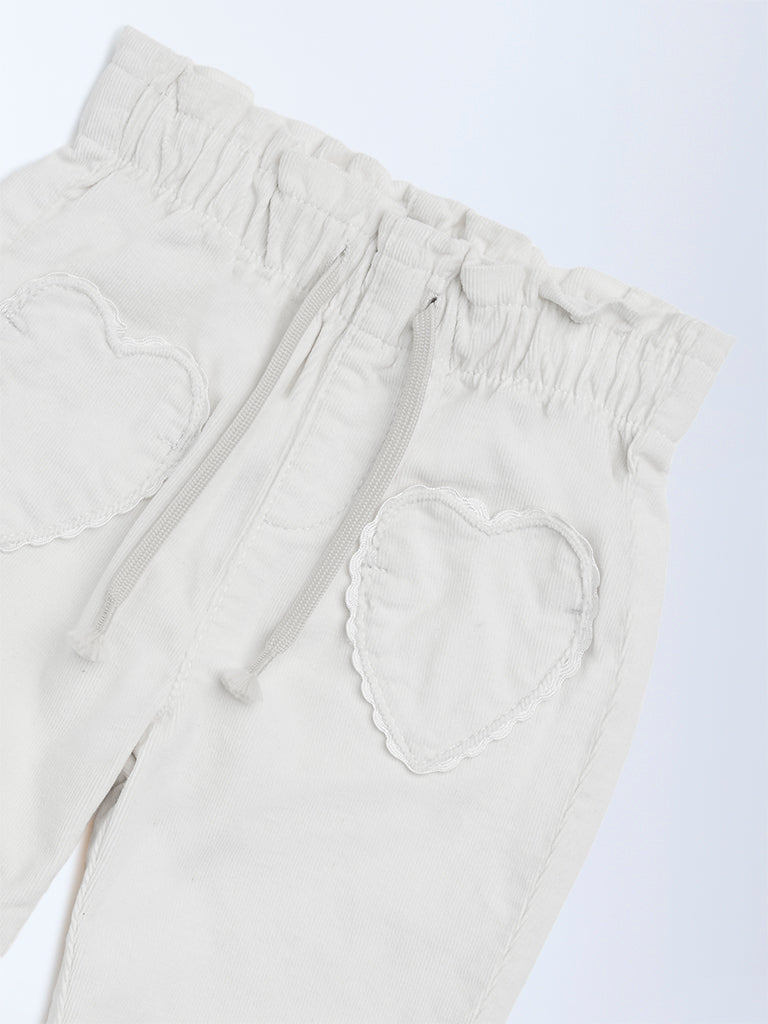 HOP Baby Girls Off-White High-Rise Cotton Joggers