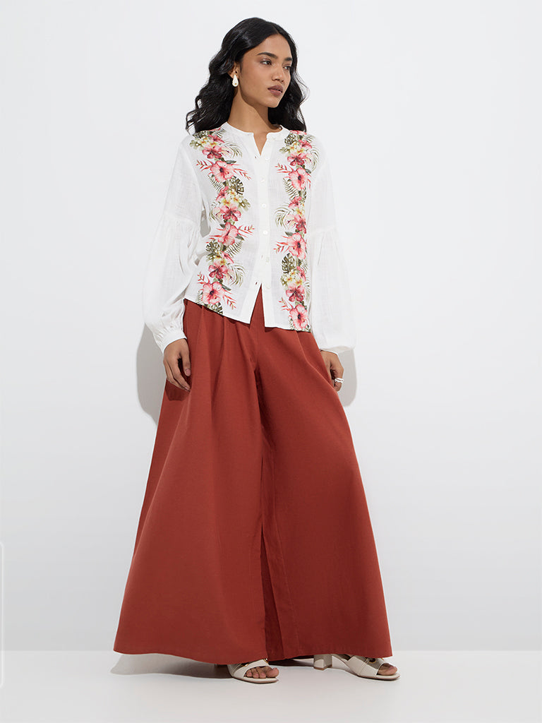 LOV White Botanical Design Blouse