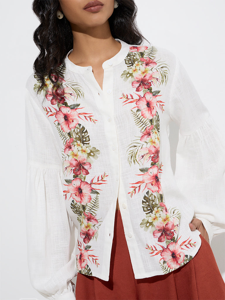 LOV White Botanical Design Blouse