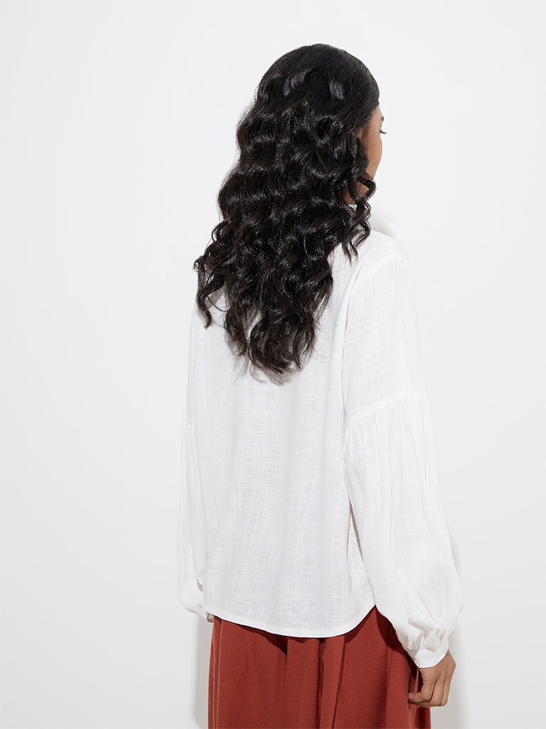 LOV White Botanical Design Blouse