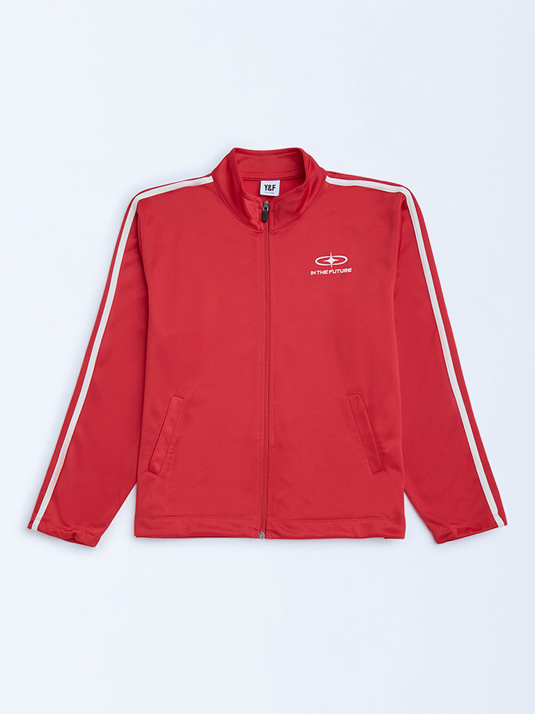 Buy Y&F Kids Red Striped Jacket from Westside