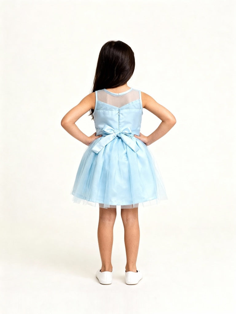 HOP Kids Girls Blue Bow Design Party Dress
