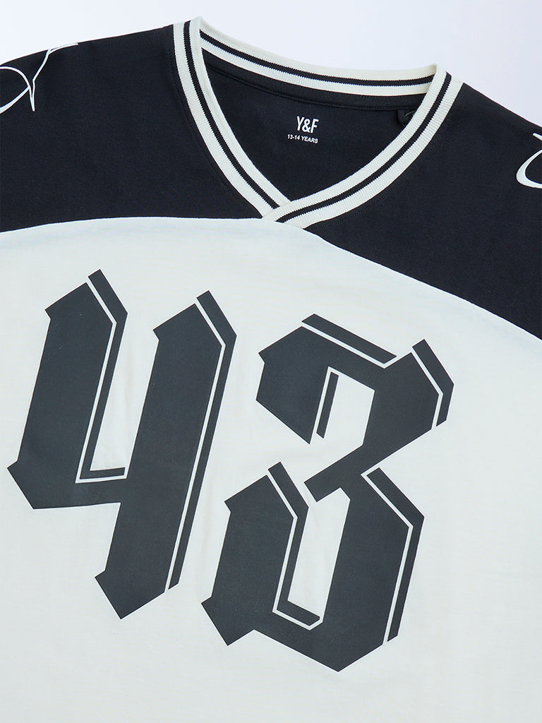 Westside Y&F Boy's Off-White Numerical Design Cotton T-Shirt for Casual Wear Zoomed View