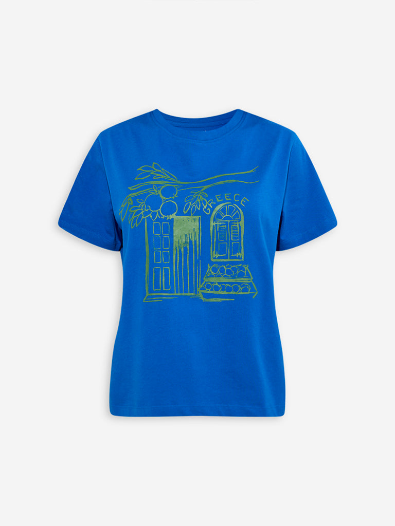 Westside LOV Women's Blue Scenic-Inspired Cotton T-Shirt for Casual Wear Flatly View