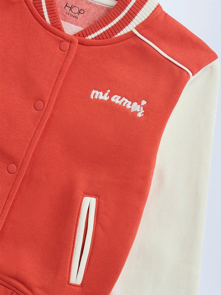 HOP Kids Red Text Design Cotton-Blend Varsity Jacket