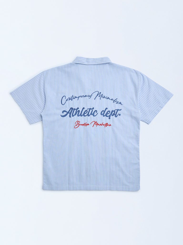 Y&F Kids Blue Striped Resort-Fit Cotton Shirt