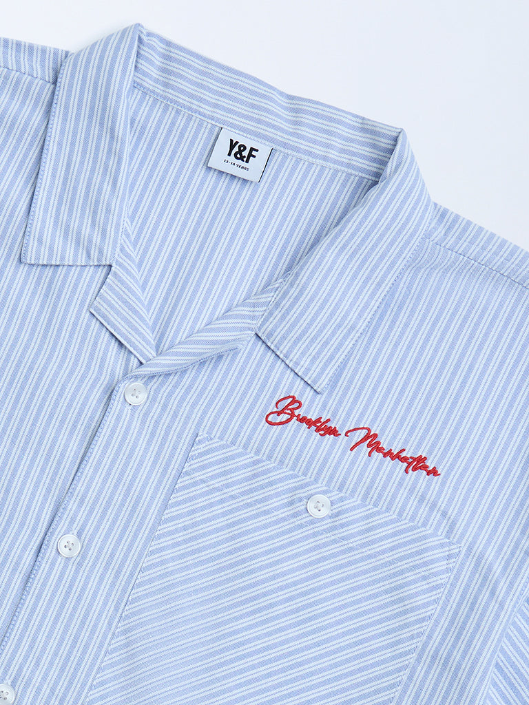 Y&F Kids Blue Striped Resort-Fit Cotton Shirt