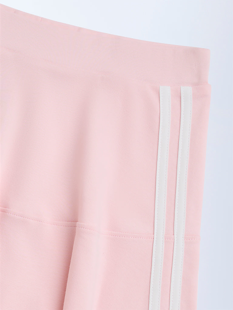 Westside Y&F Girl's Pink Striped High-Rise Cotton-Blend Skirt for Casual Wear Zoomed View
