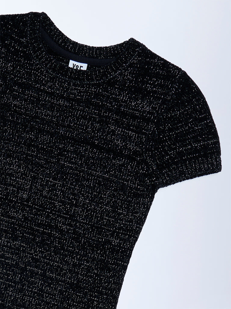 Y&F Kids Girls Black Knitted Bodycon Dress