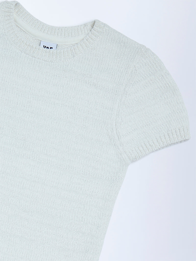 Y&F Kids Girls White Knitted Bodycon Dress