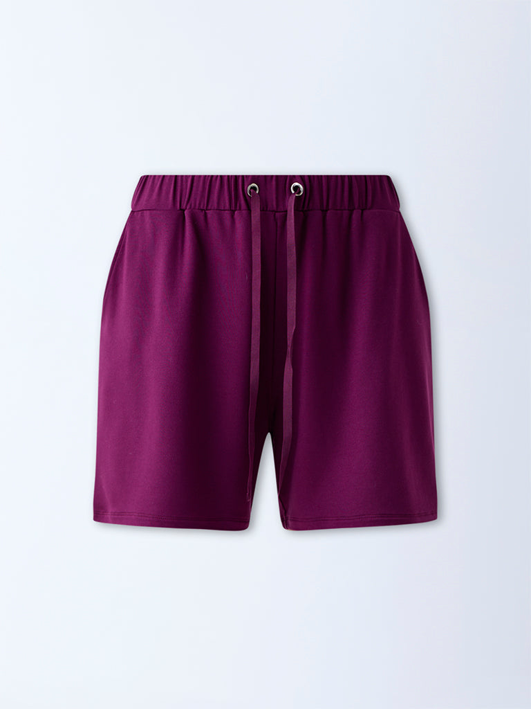 Wunderlove Purple Solid High-Rise Shorts