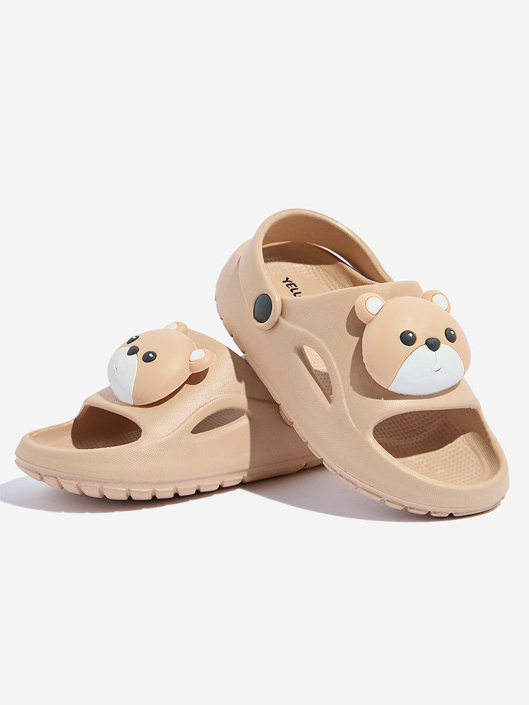Westside Yellow Kids Brown Teddy Bear Design Clogs Zoomed View