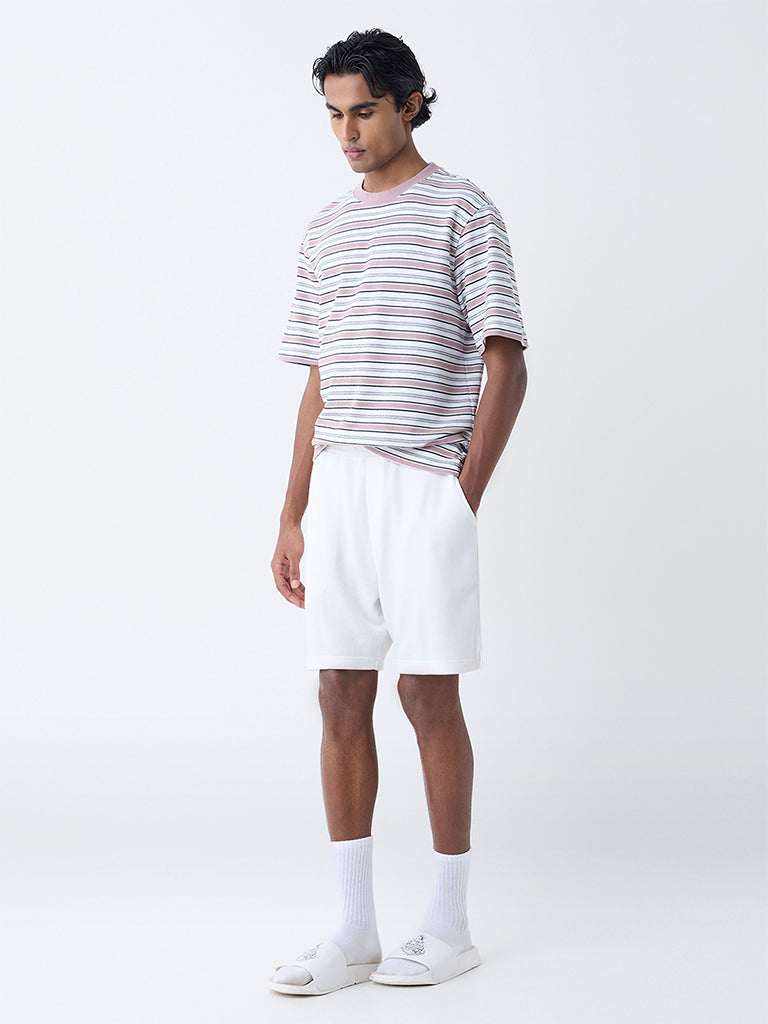 WES Lounge Pink Striped Relaxed-Fit Cotton-Blend T-Shirt