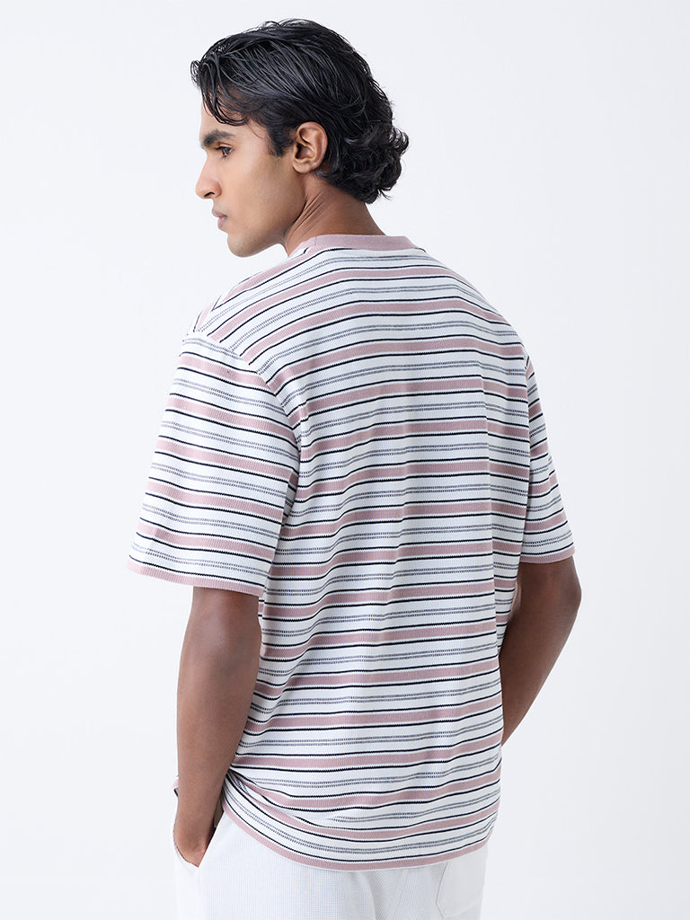 WES Lounge Pink Striped Relaxed-Fit Cotton-Blend T-Shirt