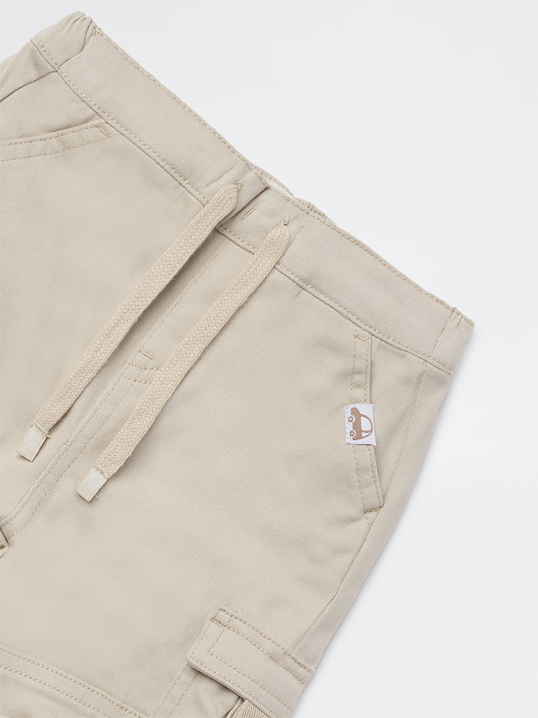 HOP Baby Boys Beige Mid-Rise Cotton-Blend Joggers