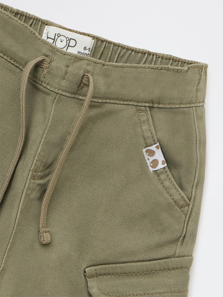 HOP Baby Boys Olive Mid-Rise Cotton-Blend Joggers
