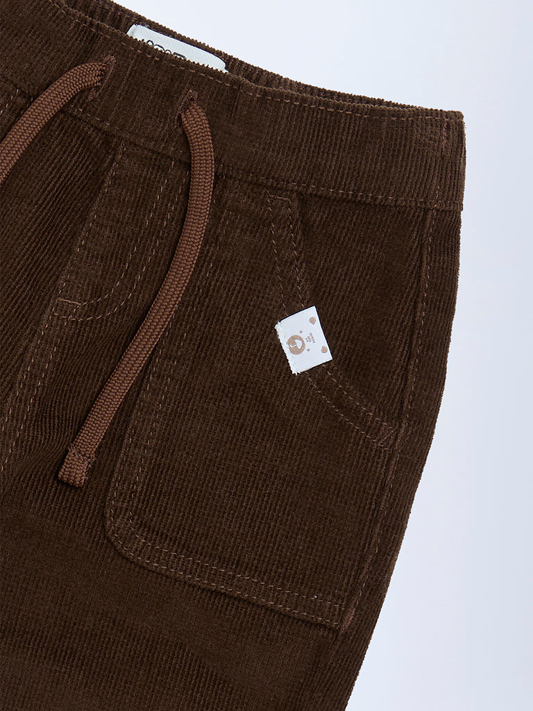 HOP Baby Dark Brown Mid-Rise Corduroy Joggers