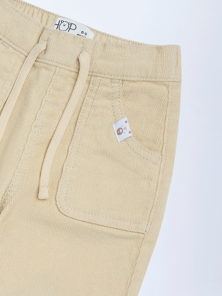 HOP Baby Boys Beige Mid-Rise Corduroy Joggers