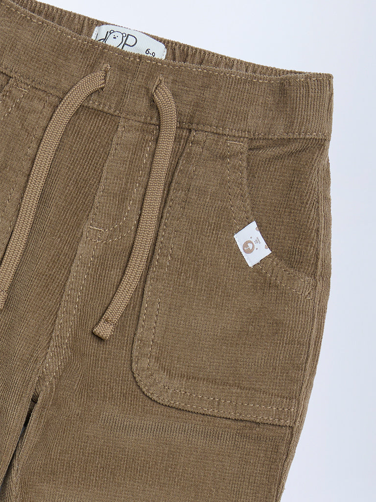 HOP Baby Taupe Mid-Rise Corduroy Joggers