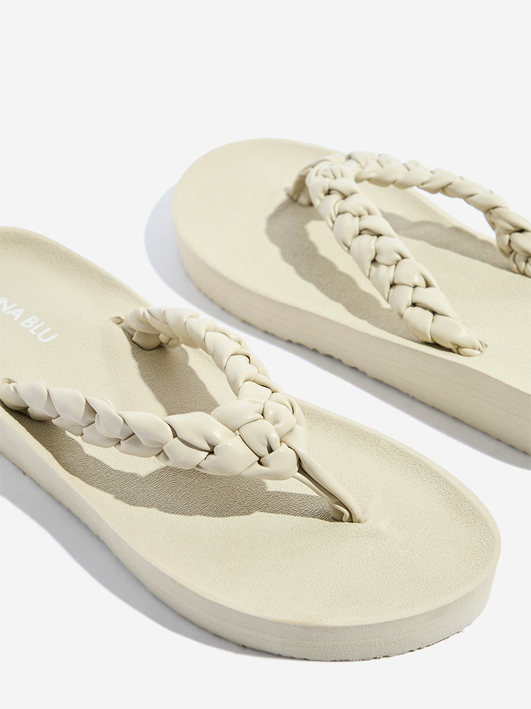 Westside LUNA BLU Women's Ivory Braided Flip-Flops for Casual Wear Zoomed View