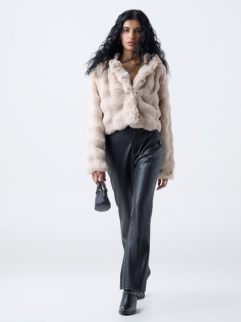 Nuon Beige Hooded Fur Jacket