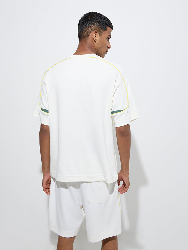 Westside Studiofit Men's White Text Relaxed-Fit Cotton-Blend T-Shirt for Sports Wear Back View