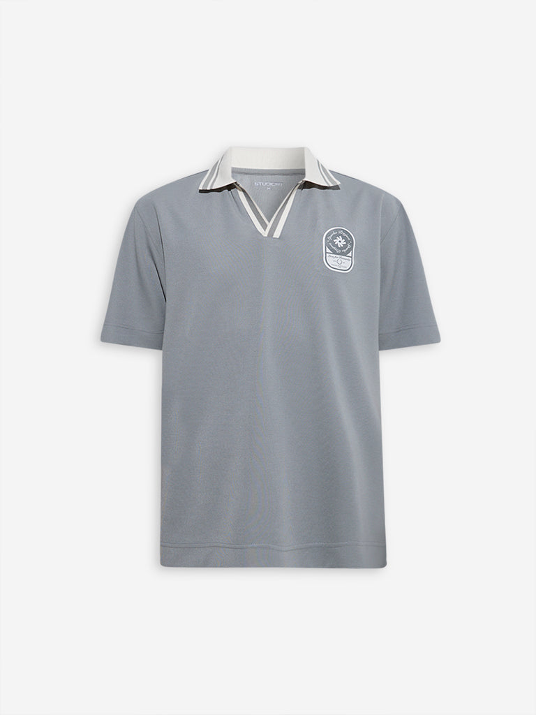 Studiofit Grey Relaxed-Fit Polo T-Shirt