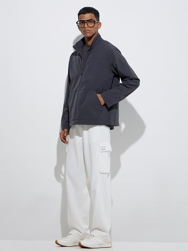 Westside Studiofit Men's Charcoal Solid Relaxed-Fit Jacket for Sports Wear Full Model View