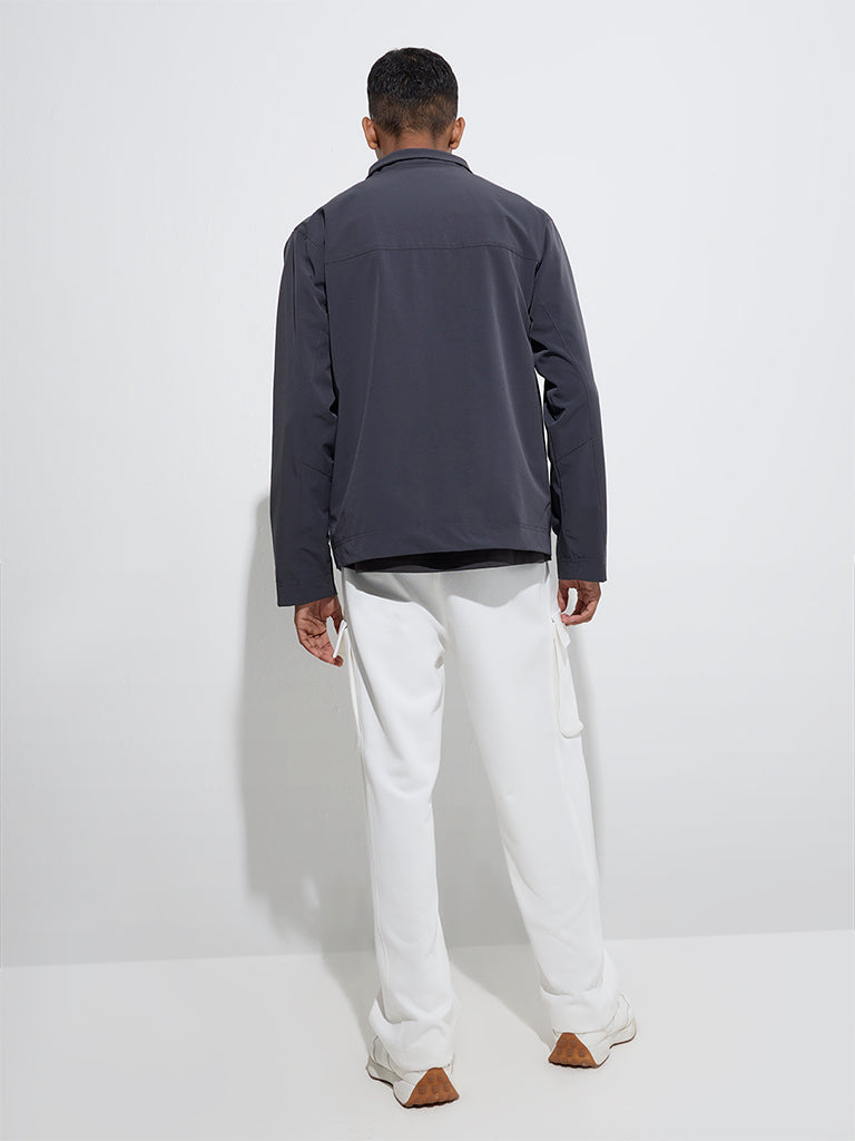 Westside Studiofit Men's Charcoal Solid Relaxed-Fit Jacket for Sports Wear Back View