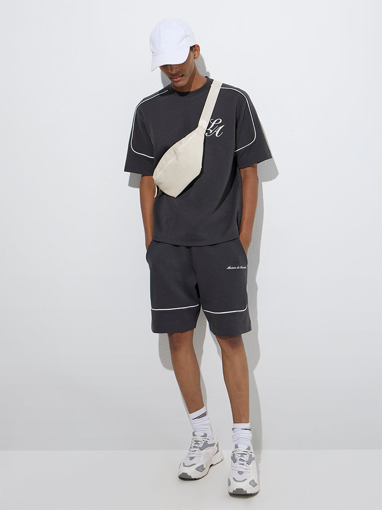 Westside Studiofit Men's Charcoal Relaxed-Fit Cotton-Blend Shorts for Sports Wear Full Model View