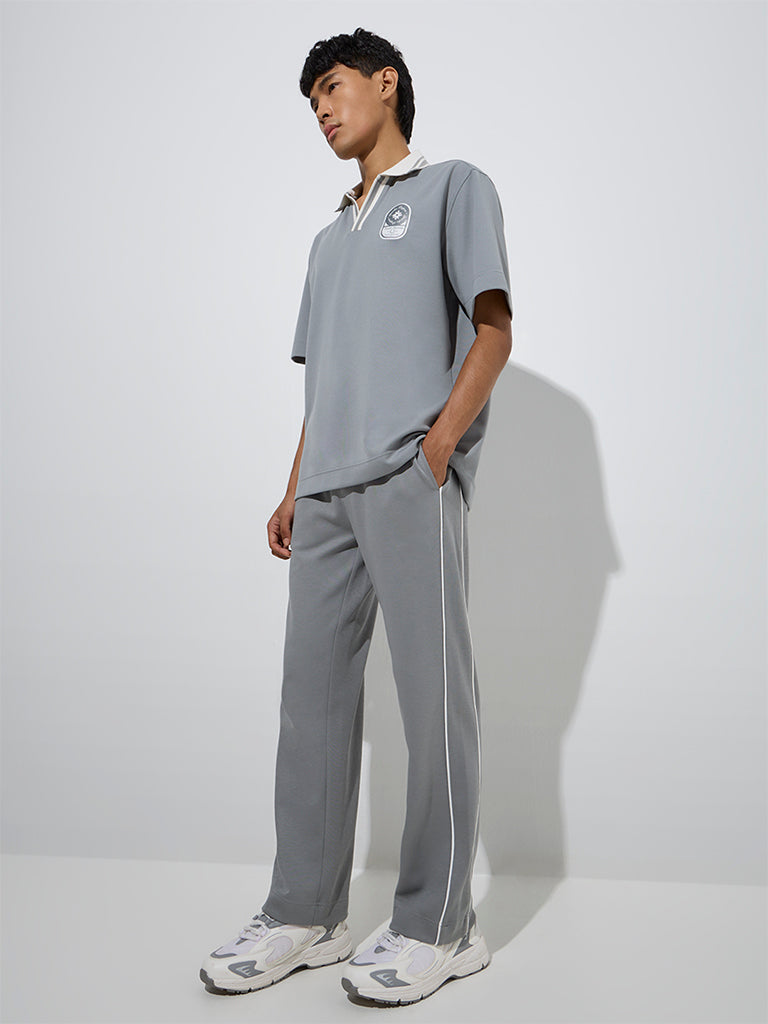 Buy Studiofit Grey Solid Relaxed-Fit Mid-Rise Track Pants from