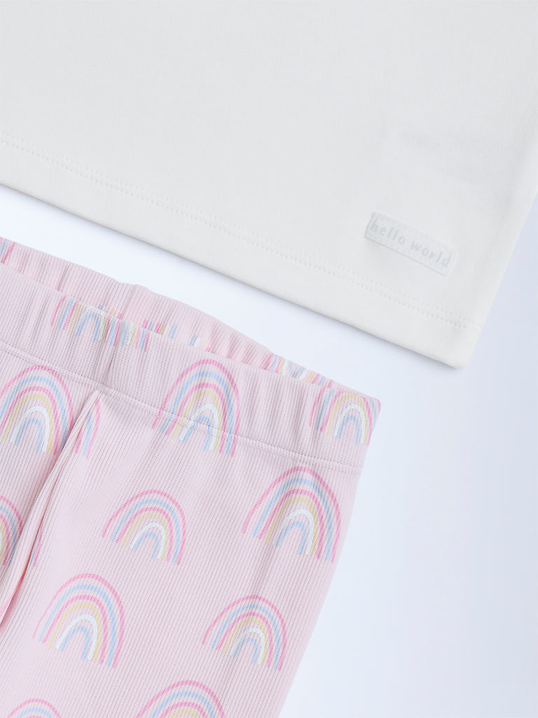 Westside HOP Baby Girl's Pink Rainbow Design Cotton Top and Pants Set for Casual Wear Zoomed View