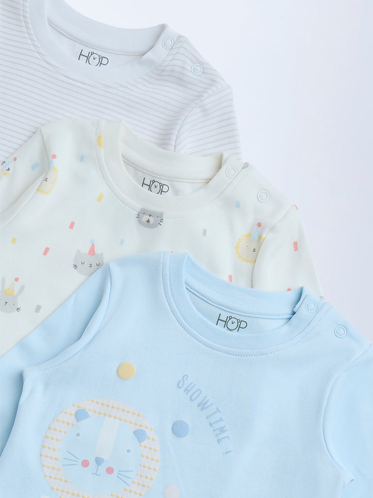 HOP Baby Multicolour Printed Cotton T-Shirts - Pack of 3